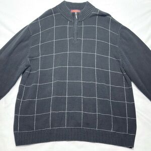 Vintage Austin Reed London Men's Navy Blue Geometric 1/4 Zip Sweater 2XL